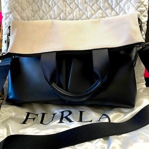 COACH perforated cream, leather top with black bottom crossbody+++++++++